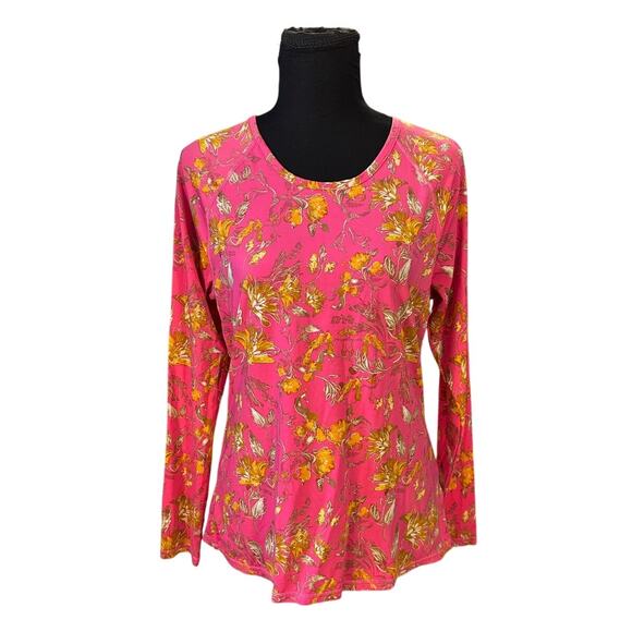 Garnet Hill Pink Novelty Print Rash Guard Sun Protector Swim Shirt Size L - Picture 1 of 9
